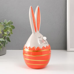 Фигурка керамика Кролик в яйце с полосками, серо-оранжевый, 9.2?9?20.5 см