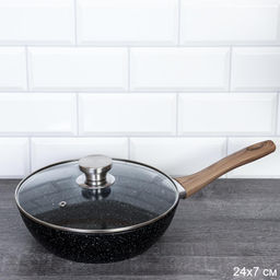 Сковорода - Сотейник 24 см антипригарное гранит /индукция/ VG-24 /уп 24/ h=7 см/0,652 Soft Touch с крышкой - ГалеонТрейд фото 3