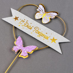 Топпер С днём рождения, бабочки в сердце, цвет фиолетовый - Страна карнавалия фото 2