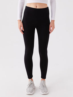 Beli Lastikli D?z Pamuklu Kad?n Tayt Pantolon