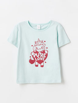 Bisiklet Yaka Bask?l? K?sa Kollu K?z Bebek Ti??rt