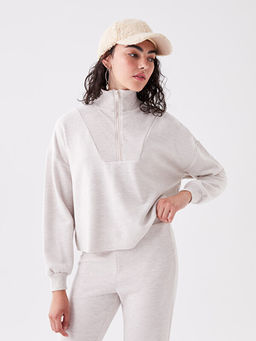 Dik Yaka D?z Uzun Kollu Oversize Kad?n Triko Kazak