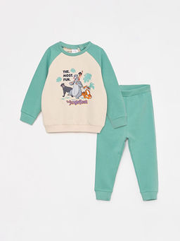 Bisiklet Yaka Uzun Kollu Bask?l? Erkek Bebek Sweatshirt Pantolon 2li Tak?m