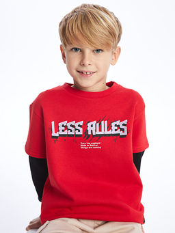 Bisiklet Yaka Bask?l? Uzun Kollu Erkek ?ocuk Sweatshirt