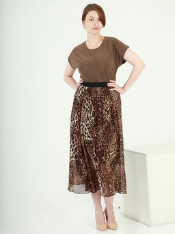 Юбка леопардовая длинная на резинке летняя - Almond фото 3