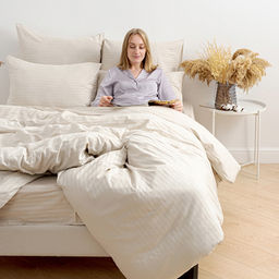 Простыня HoReCa 180х217, страйп-сатин, 100% хлопок, пл. 125 гр./кв. м., Белый песок ОП - Традиция фото 2