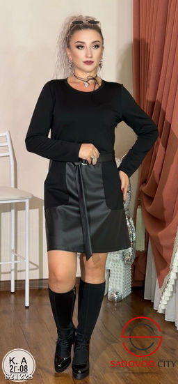 Платье женское с кожаной вставкой
