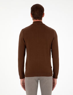 Koyu Kahverengi Slim Fit Yar_m Bal_k__ Yaka Basic Triko Kazak