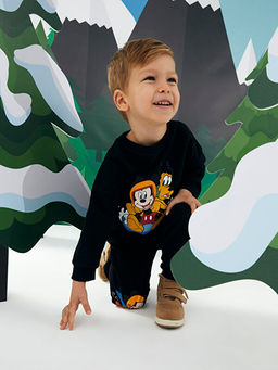 Bisiklet Yaka Uzun Kollu Disney Bask?l? Erkek Bebek Sweatshirt