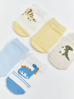 Bask?l? Erkek Bebek Patik ?orap 5li