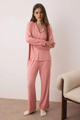 Gul Kurusu Dantel Detayl? Orme Pijama Tak?m? THMAW26PT00033