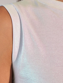 Топ с закрытым декольте из хлопка с эластаном в рубчик с матовым покрытием металлик - Vilatte фото 7