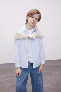 Erkek Cocuk Polo Yaka Oxford Uzun Kollu Basic Duz Okul Gomlegi