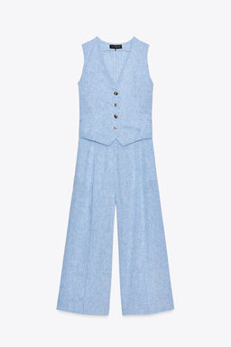 LINEN BLEND WAISTCOAT JUMPSUIT - Zara фото 14