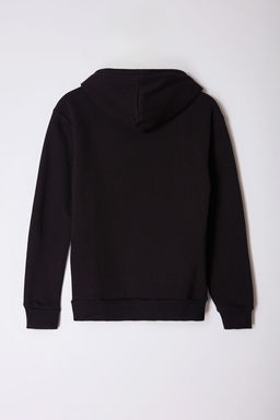 Siyah Regular/Normal Kesim Kabar?k Yaz? Bask?l? Kapusonlu Sweatshirt TMNAW25SW00105