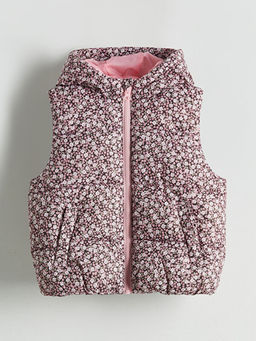 Kap??onlu ?i?ek Desenli K?z ?ocuk ?i?me Yelek