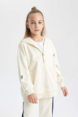 Толстый, мягкий кардиган для девочек с капюшоном на спине и принтом внутри - Defacto фото 3