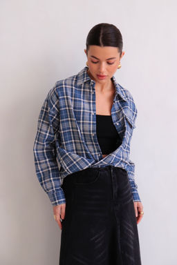 Martichelli Рубашка в клетку голубая на кнопках  фото 4