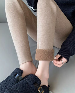 K13197 Легинсы в рубчик МЕХ (вязаный трикотаж) СВ_БЕЖЕВЫЙ