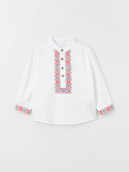 Bask?l? Uzun Kollu Erkek Bebek G?mlek