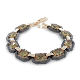 Браслет Октагон из черной керамики с Султанитом покрытие под золото, длина 18см