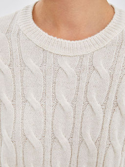 Bisiklet Yaka Kendinden Desenli Oversize Kad?n Triko Kazak