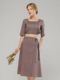 Топ светло-коричневый с прямоугольным вырезом и рукавами 1/2 - 1001dress фото 2
