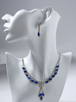 Набор 2 предмета: серьги, колье Листопад ромб, цвет сине-белый в серебре, 45 см