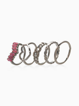 Набор колец 5 шт "Новый стиль" сердца,бесконечность, р-р МИКС, цвет бело-розовый в серебре   1093709