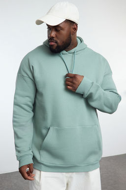 TRENDYOL MAN Indigo Buyuk Beden Kapusonlu Oversize Reflektor Bask?l? S?cak Tutan Sweatshirt TMNAW24AO00029 - Trendyolmilla фото 2
