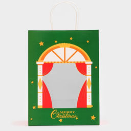 Цена за 2 шт. Пакет подарочный бумажный с окном «Театр» 30×22×14 см, крафт зеленый