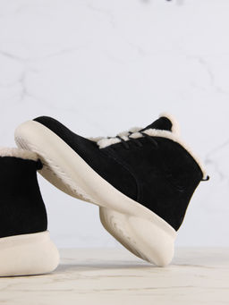 Ботинки 308.927bе.Черный замша+бежевый/Шерсть