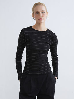 Bisiklet Yaka ?izgili Kad?n Body