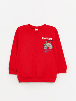 Bisiklet Yaka Uzun Kollu Nostaljik Maymun Bask?l? Erkek Bebek Sweatshirt