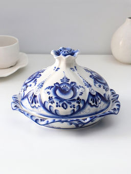 Блинница с крышкой «Цветок», блюдо, 24×15 см, фарфор, гжель