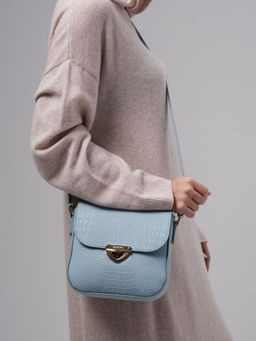 Сумка кожаная через плечо Deboro 3158 голубая вода