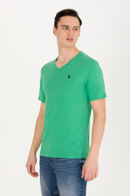 Мужская зеленая базовая футболка с круглым вырезом - U.s. polo assn фото 4