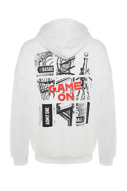 TRENDYOL MAN Ekru Oversize/Genis Kesim Kapusonlu Uzun Kol Basketbol Bask?l? Sweatshirt TMNAW24SW00005 - Trendyolmilla фото 8