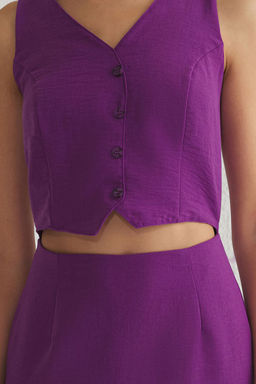 TRENDYOLMILLA Mor A Kesim Yelek Form Keten Gorunumlu Midi Dokuma Elbise TWOSS25EL00059 фото 7