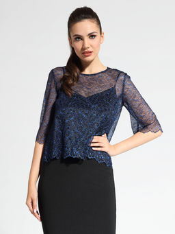 CONTE Кружевная вечерняя блузка LBL 1061 black-royal blue