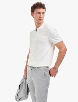 Ekru Slim Fit Polo Yaka Fermuarl_ Triko Ti__rt