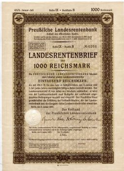 Облигация 4,5% 1000 рейхсмарок 1937 года Германия