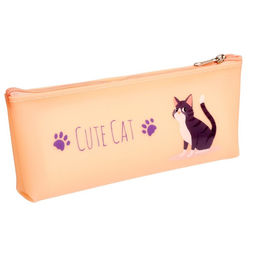 Пенал школьный на молнии «Кошка», МИКС