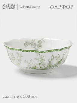 Салатник WY Bloomware, 500 мл, 15×6 см, фарфор, белый, зелёный