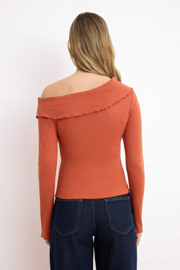 Antrasit Fitted/Vucuda Oturan Asimetrik Yaka Aksesuar Detayl? Fitilli Esnek Orme Bluz TWOSS26BZ00072 - Trendyolmilla фото 10