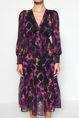 TRENDYOLMILLA Siyah Belden Ac?lan Astarl? Midi Sifon Dokuma Elbise TWOAW24EL00710  фото 9