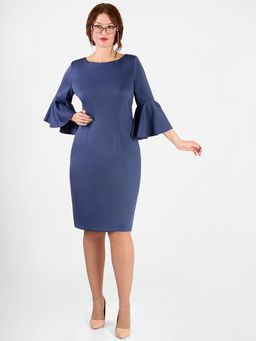 Белорусское платье синее облегающее с красивыми рукавами plus size - Almond фото 2