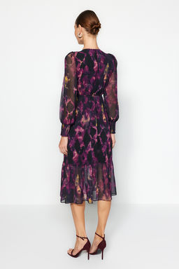 TRENDYOLMILLA Siyah Belden Ac?lan Astarl? Midi Sifon Dokuma Elbise TWOAW24EL00710  фото 11