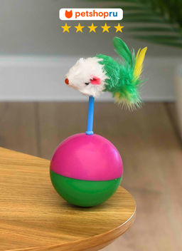 Неваляшка для кошек мячик с мышкой, разноцветная PS070