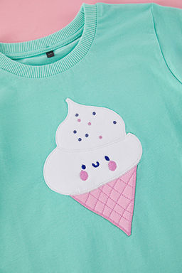 Mint K?z Cocuk %100 Pamuk Dondurma Bask?l? Regular/Normal Kal?p K?sa Kol Orme T-Shirt TKDSS25TS00070 - Trendyolmilla фото 2